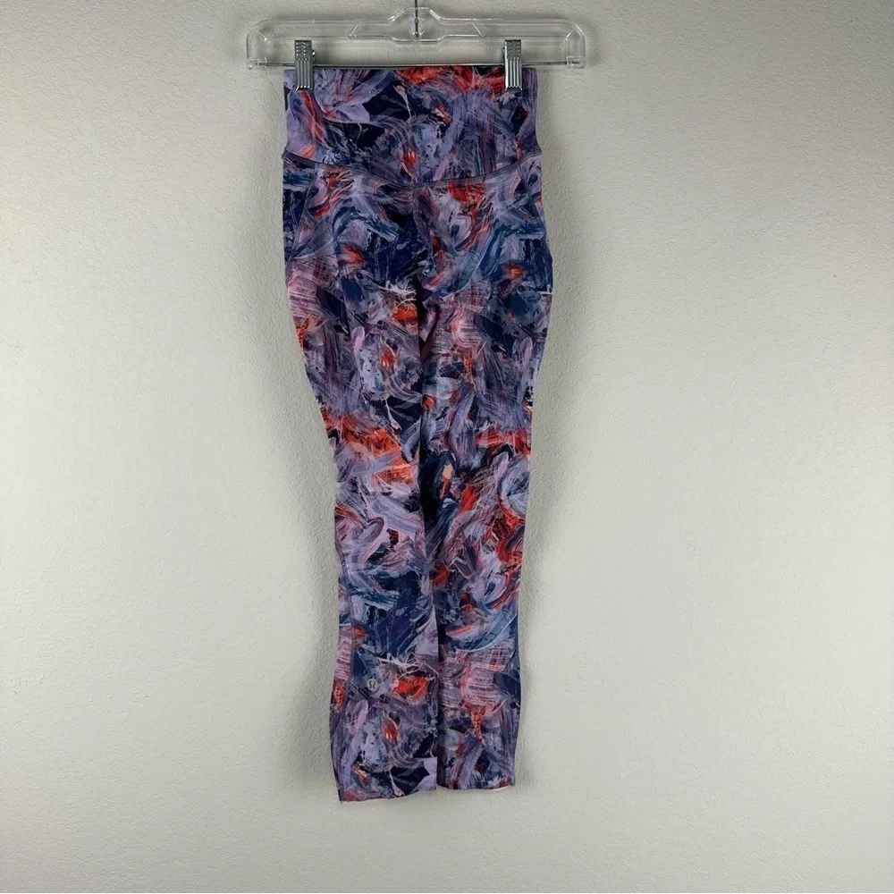Lululemon Atmostpheric Purple Orange Base Pace Brushed Nulux Crop Leggings 0